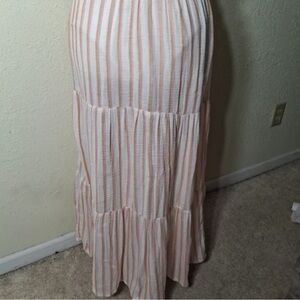 Women's Tiered Striped Maxi Skirt in White and Peach